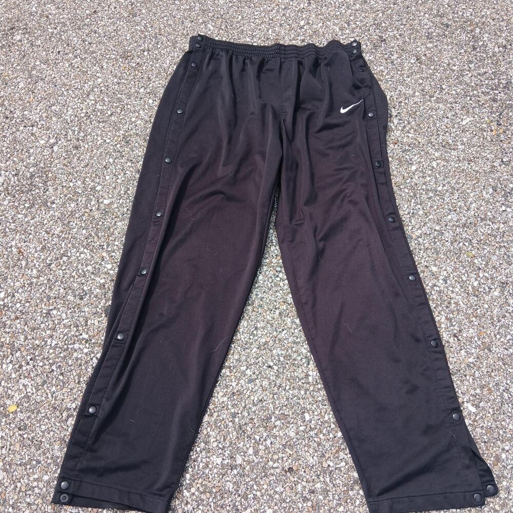 VTG Nike Track Pants Mens 2XL Black Side Snap Tearaway Swoosh Warm Up Athletic